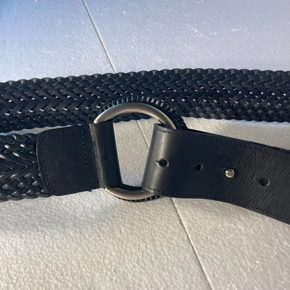 Coldwater Creek SZ S Black braided leather statement belt wear Hip or waist